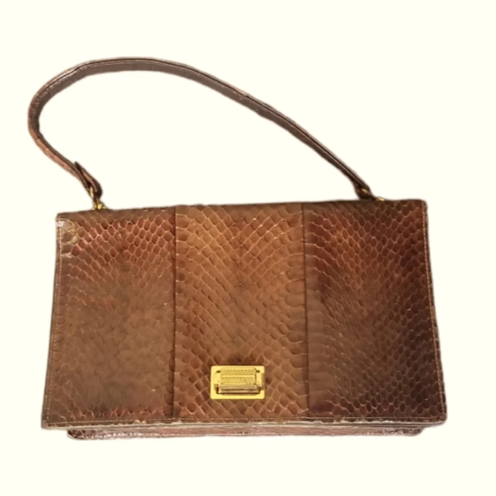 Vintage 50's Sterling genuine Cobra snakeskin satchel bag purse Like new!